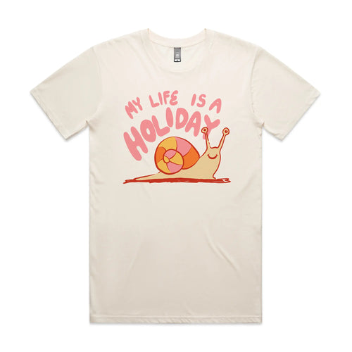 My Life Is A Holiday Tee by Lonely Kids Club. All clothing from our T-shirts to our shorts and hoodies are ethically made, and printed packed and shipped from Sydney.