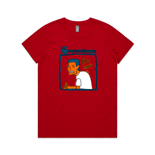 Mybackhurts Tee by Lonely Kids Club. All clothing from our T-shirts to our shorts and hoodies are ethically made, and printed packed and shipped from Sydney.