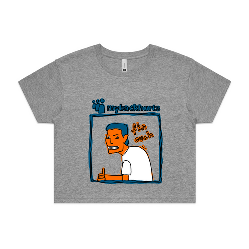 Mybackhurts Tee by Lonely Kids Club. All clothing from our T-shirts to our shorts and hoodies are ethically made, and printed packed and shipped from Sydney.