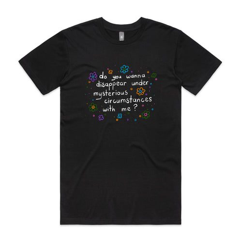Mysterious Circumstances Tee by Lonely Kids Club. All clothing from our T-shirts to our shorts and hoodies are ethically made, and printed packed and shipped from Sydney.