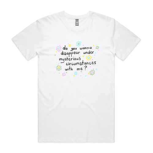 Mysterious Circumstances Tee by Lonely Kids Club. All clothing from our T-shirts to our shorts and hoodies are ethically made, and printed packed and shipped from Sydney.