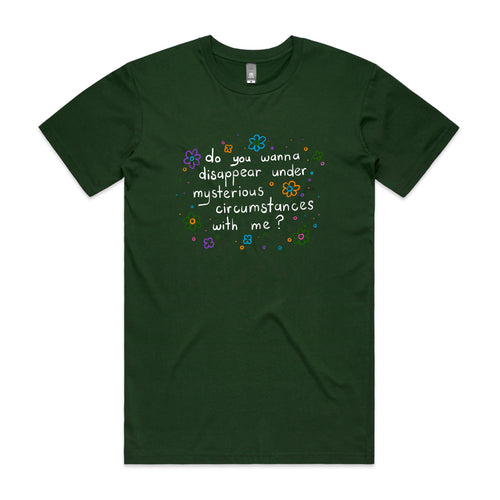 Mysterious Circumstances Tee by Lonely Kids Club. All clothing from our T-shirts to our shorts and hoodies are ethically made, and printed packed and shipped from Sydney.