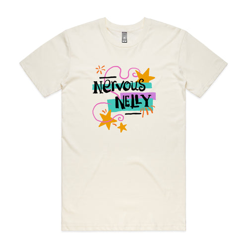 Nervous Nelly Tee by Lonely Kids Club. All clothing from our T-shirts to our shorts and hoodies are ethically made, and printed packed and shipped from Sydney.