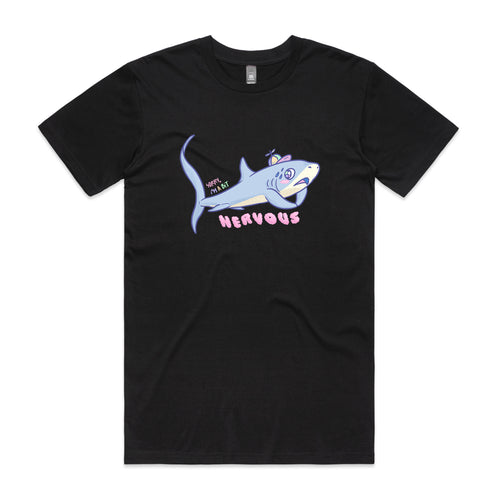 Nervous Shark Tee by Lonely Kids Club. All clothing from our T-shirts to our shorts and hoodies are ethically made, and printed packed and shipped from Sydney.
