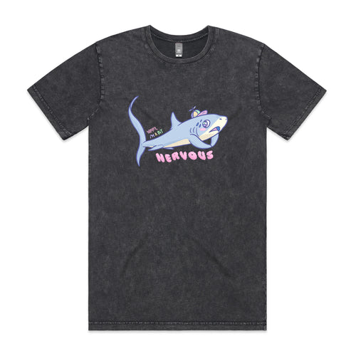 Nervous Shark Tee by Lonely Kids Club. All clothing from our T-shirts to our shorts and hoodies are ethically made, and printed packed and shipped from Sydney.