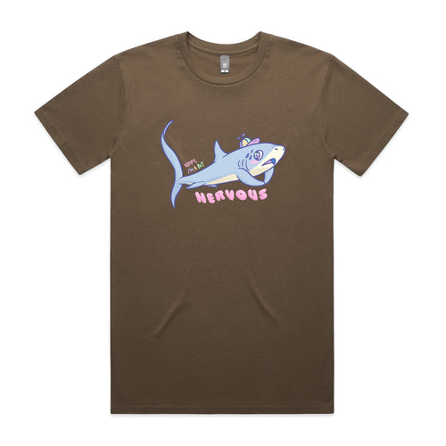 Nervous Shark Tee by Lonely Kids Club. All clothing from our T-shirts to our shorts and hoodies are ethically made, and printed packed and shipped from Sydney.
