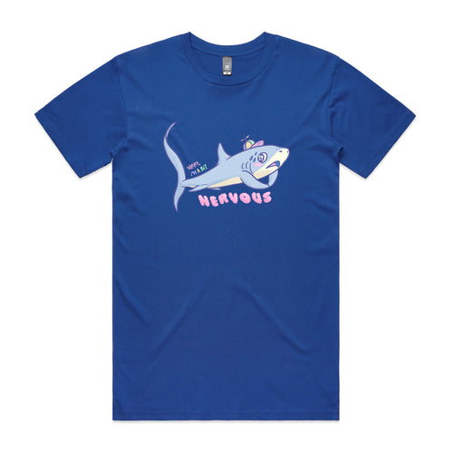 Nervous Shark Tee by Lonely Kids Club. All clothing from our T-shirts to our shorts and hoodies are ethically made, and printed packed and shipped from Sydney.
