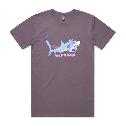 Nervous Shark Tee by Lonely Kids Club. All clothing from our T-shirts to our shorts and hoodies are ethically made, and printed packed and shipped from Sydney.
