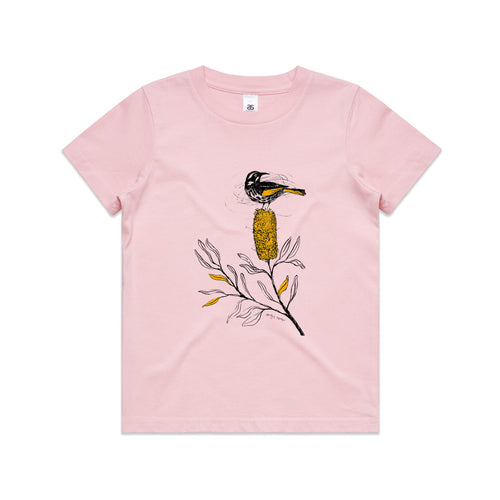 New Holland Honeyeater Kids Tee by Lonely Kids Club. All clothing from our T-shirts to our shorts and hoodies are ethically made, and printed packed and shipped from Sydney.
