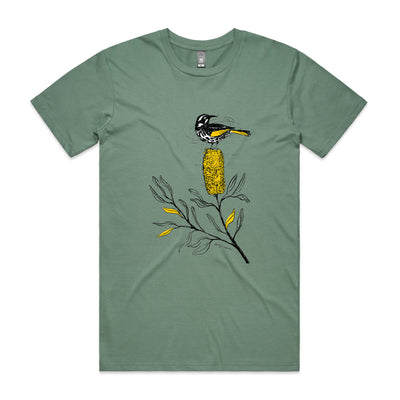 New Holland Honeyeater Tee by Lonely Kids Club. All clothing from our T-shirts to our shorts and hoodies are ethically made, and printed packed and shipped from Sydney.