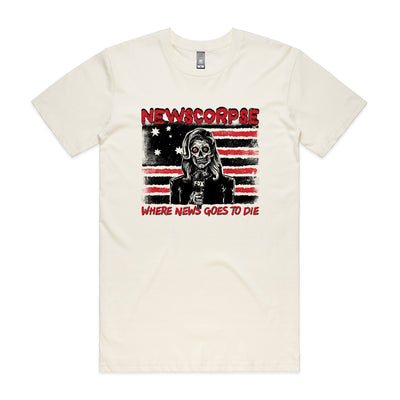Newscorpse Tee by Lonely Kids Club. All clothing from our T-shirts to our shorts and hoodies are ethically made, and printed packed and shipped from Sydney.