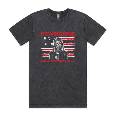 Newscorpse Tee by Lonely Kids Club. All clothing from our T-shirts to our shorts and hoodies are ethically made, and printed packed and shipped from Sydney.