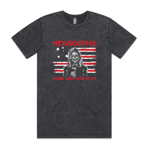 Newscorpse Tee by Lonely Kids Club. All clothing from our T-shirts to our shorts and hoodies are ethically made, and printed packed and shipped from Sydney.