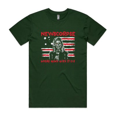 Newscorpse Tee by Lonely Kids Club. All clothing from our T-shirts to our shorts and hoodies are ethically made, and printed packed and shipped from Sydney.
