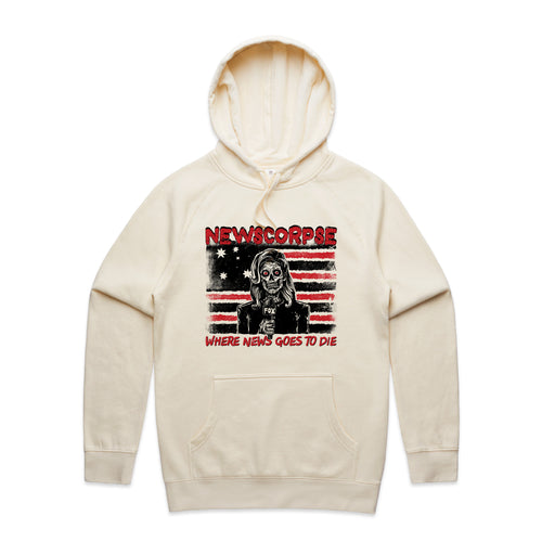 Newscorpse Hoodie by Lonely Kids Club. All clothing from our T-shirts to our shorts and hoodies are ethically made, and printed packed and shipped from Sydney.