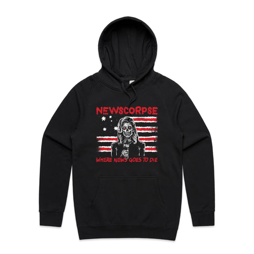Newscorpse Hoodie by Lonely Kids Club. All clothing from our T-shirts to our shorts and hoodies are ethically made, and printed packed and shipped from Sydney.