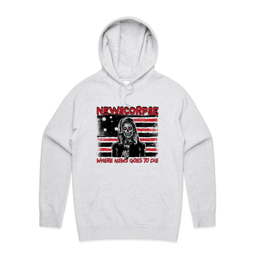 Newscorpse Hoodie by Lonely Kids Club. All clothing from our T-shirts to our shorts and hoodies are ethically made, and printed packed and shipped from Sydney.