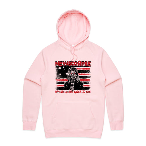 Newscorpse Hoodie by Lonely Kids Club. All clothing from our T-shirts to our shorts and hoodies are ethically made, and printed packed and shipped from Sydney.