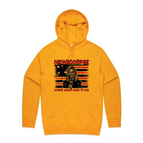 Newscorpse Hoodie by Lonely Kids Club. All clothing from our T-shirts to our shorts and hoodies are ethically made, and printed packed and shipped from Sydney.