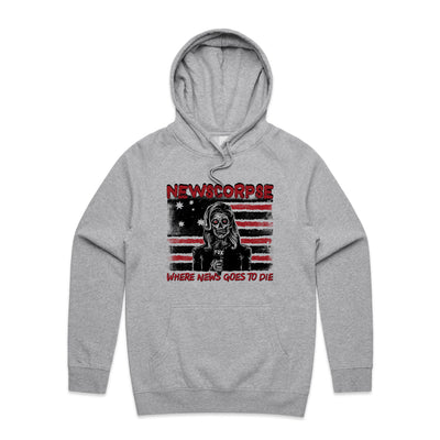 Newscorpse Hoodie by Lonely Kids Club. All clothing from our T-shirts to our shorts and hoodies are ethically made, and printed packed and shipped from Sydney.