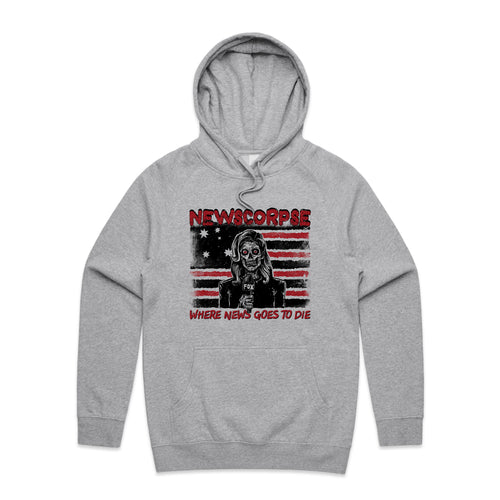 Newscorpse Hoodie by Lonely Kids Club. All clothing from our T-shirts to our shorts and hoodies are ethically made, and printed packed and shipped from Sydney.