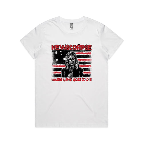 Newscorpse Tee by Lonely Kids Club. All clothing from our T-shirts to our shorts and hoodies are ethically made, and printed packed and shipped from Sydney.