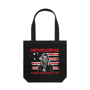 Newscorpse Tote by Lonely Kids Club. All clothing from our T-shirts to our shorts and hoodies are ethically made, and printed packed and shipped from Sydney.