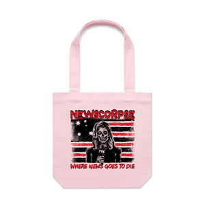 Newscorpse Tote by Lonely Kids Club. All clothing from our T-shirts to our shorts and hoodies are ethically made, and printed packed and shipped from Sydney.