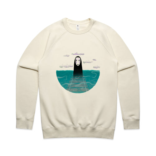 No-Face Tracks Jumper by Lonely Kids Club. All clothing from our T-shirts to our shorts and hoodies are ethically made, and printed packed and shipped from Sydney.