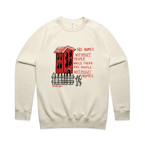 No Homes Jumper by Lonely Kids Club. All clothing from our T-shirts to our shorts and hoodies are ethically made, and printed packed and shipped from Sydney.