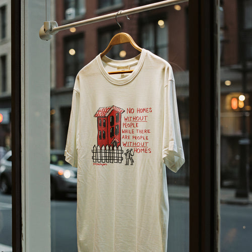 No Homes Tee by Lonely Kids Club. All clothing from our T-shirts to our shorts and hoodies are ethically made, and printed packed and shipped from Sydney.