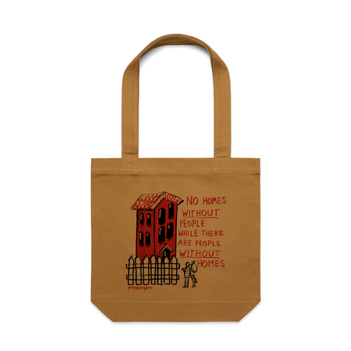 No Homes Tote by Lonely Kids Club. All clothing from our T-shirts to our shorts and hoodies are ethically made, and printed packed and shipped from Sydney.