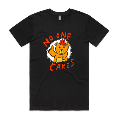 No One Cares Tee by Lonely Kids Club. All clothing from our T-shirts to our shorts and hoodies are ethically made, and printed packed and shipped from Sydney.