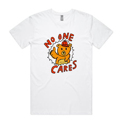 No One Cares Tee by Lonely Kids Club. All clothing from our T-shirts to our shorts and hoodies are ethically made, and printed packed and shipped from Sydney.