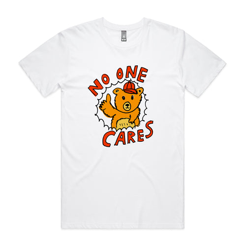 No One Cares Tee by Lonely Kids Club. All clothing from our T-shirts to our shorts and hoodies are ethically made, and printed packed and shipped from Sydney.