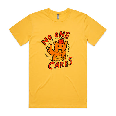 No One Cares Tee by Lonely Kids Club. All clothing from our T-shirts to our shorts and hoodies are ethically made, and printed packed and shipped from Sydney.