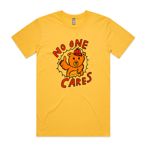 No One Cares Tee by Lonely Kids Club. All clothing from our T-shirts to our shorts and hoodies are ethically made, and printed packed and shipped from Sydney.