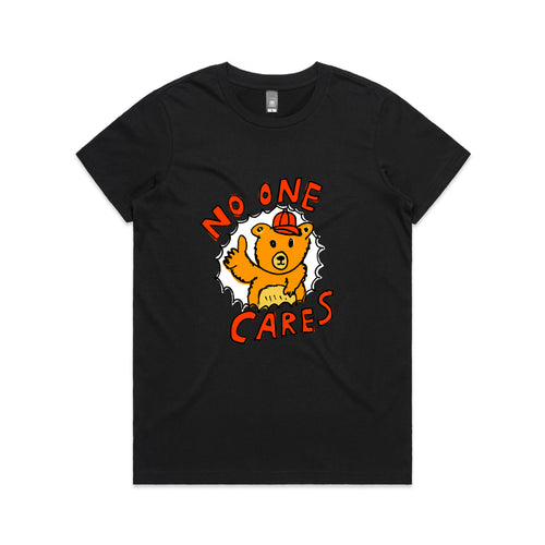 No One Cares Tee by Lonely Kids Club. All clothing from our T-shirts to our shorts and hoodies are ethically made, and printed packed and shipped from Sydney.