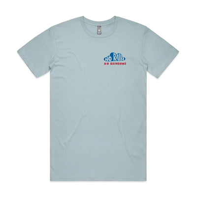 No Rain No Rainbows Tee by Lonely Kids Club. All clothing from our T-shirts to our shorts and hoodies are ethically made, and printed packed and shipped from Sydney.