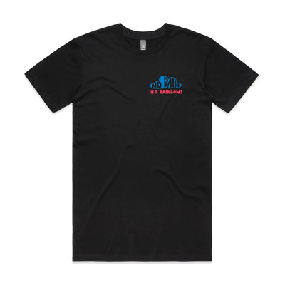 No Rain No Rainbows Tee by Lonely Kids Club. All clothing from our T-shirts to our shorts and hoodies are ethically made, and printed packed and shipped from Sydney.