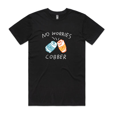 No Worries Cobber Tee by Lonely Kids Club. All clothing from our T-shirts to our shorts and hoodies are ethically made, and printed packed and shipped from Sydney.