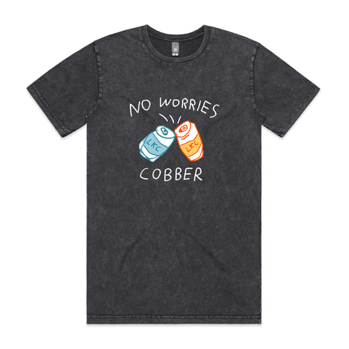 No Worries Cobber Tee by Lonely Kids Club. All clothing from our T-shirts to our shorts and hoodies are ethically made, and printed packed and shipped from Sydney.