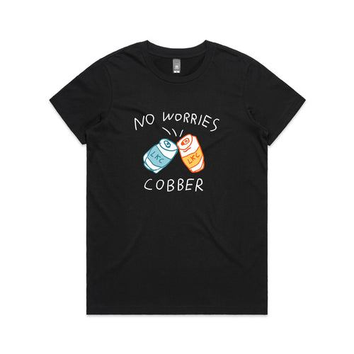 No Worries Cobber Tee by Lonely Kids Club. All clothing from our T-shirts to our shorts and hoodies are ethically made, and printed packed and shipped from Sydney.