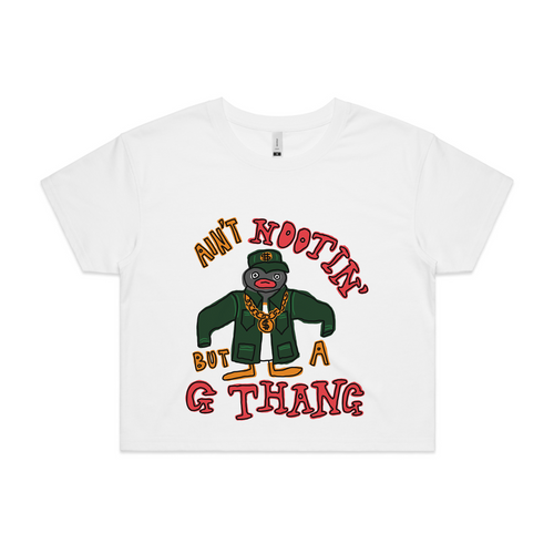 Ain't Nootin' But A G Thang Tee by Lonely Kids Club. All clothing from our T-shirts to our shorts and hoodies are ethically made, and printed packed and shipped from Sydney.