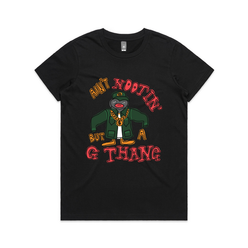 Ain't Nootin' But A G Thang Tee by Lonely Kids Club. All clothing from our T-shirts to our shorts and hoodies are ethically made, and printed packed and shipped from Sydney.