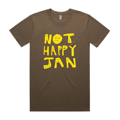 Not Happy Jan Tee by Lonely Kids Club. All clothing from our T-shirts to our shorts and hoodies are ethically made, and printed packed and shipped from Sydney.