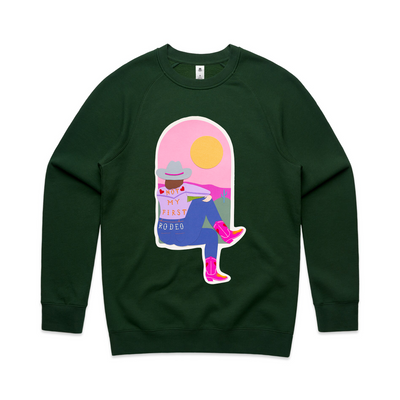 Not My First Rodeo Jumper by Lonely Kids Club. All clothing from our T-shirts to our shorts and hoodies are ethically made, and printed packed and shipped from Sydney.