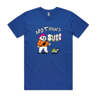 Nothing Suss Tee by Lonely Kids Club. All clothing from our T-shirts to our shorts and hoodies are ethically made, and printed packed and shipped from Sydney.