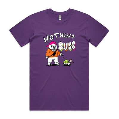 Nothing Suss Tee by Lonely Kids Club. All clothing from our T-shirts to our shorts and hoodies are ethically made, and printed packed and shipped from Sydney.