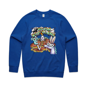 Nuclear Neverland Jumper by Lonely Kids Club. All clothing from our T-shirts to our shorts and hoodies are ethically made, and printed packed and shipped from Sydney.